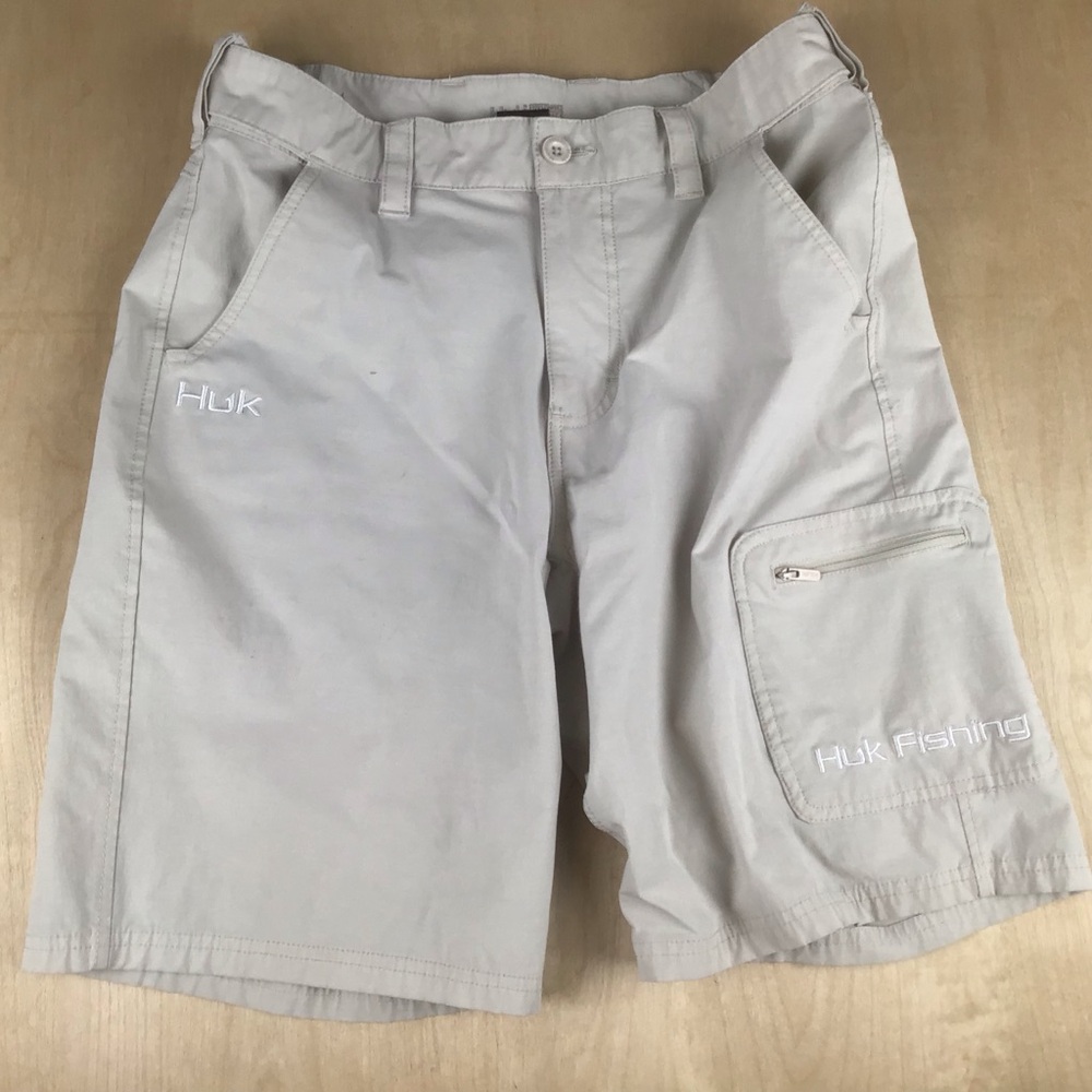Huk Performance Mens Medium Next Level Cargo Fishing Shorts Khaki Outdoor